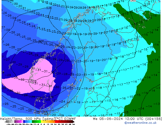 Z500/Rain (+SLP)/Z850 ECMWF We 05.06.2024 12 UTC