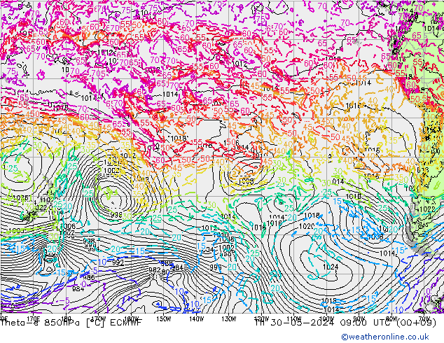 Theta-e 850hPa ECMWF do 30.05.2024 09 UTC