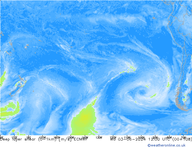 Deep layer shear (0-1km) ECMWF пн 03.06.2024 12 UTC