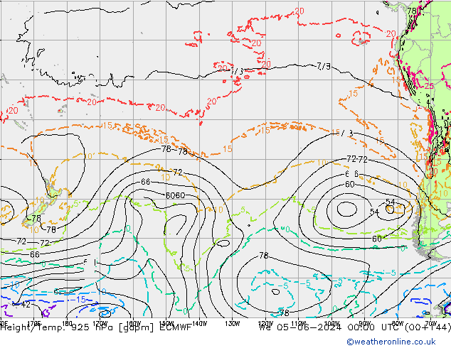 Height/Temp. 925 hPa ECMWF We 05.06.2024 00 UTC