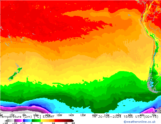 Temperatuurkaart (2m) ECMWF do 30.05.2024 15 UTC