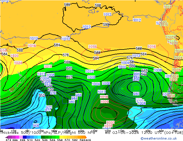 Dikte 500-1000hPa ECMWF ma 03.06.2024 12 UTC