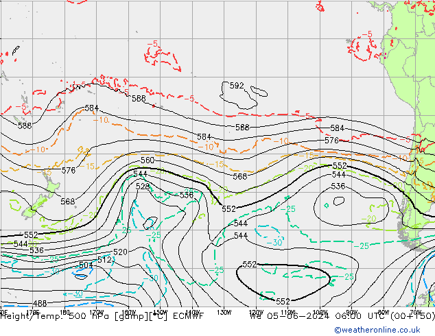 Z500/Rain (+SLP)/Z850 ECMWF mer 05.06.2024 06 UTC