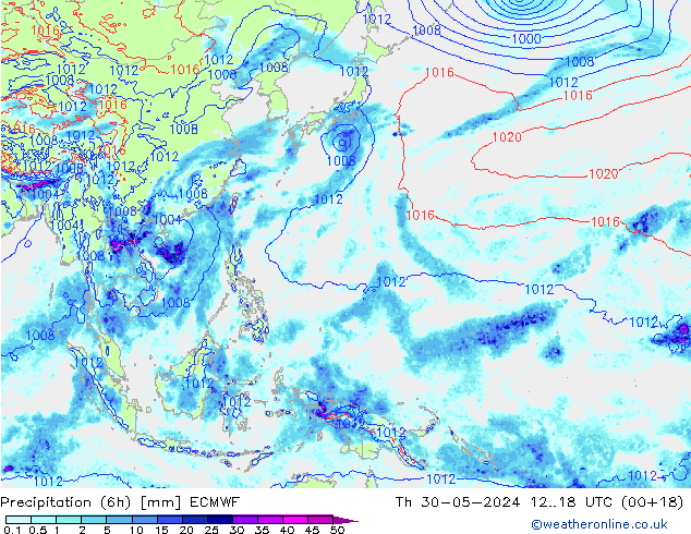 Z500/Rain (+SLP)/Z850 ECMWF czw. 30.05.2024 18 UTC