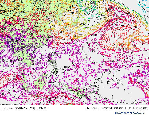 Theta-e 850hPa ECMWF Qui 06.06.2024 00 UTC