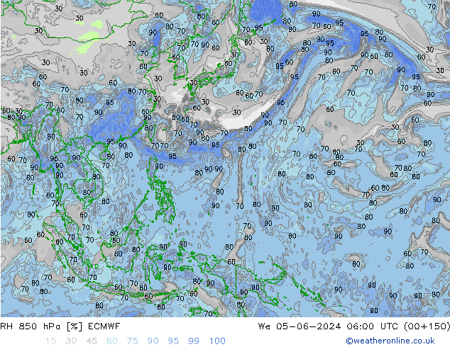 850 hPa Nispi Nem ECMWF Çar 05.06.2024 06 UTC