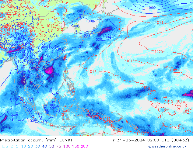 Precipitation accum. ECMWF пт 31.05.2024 09 UTC