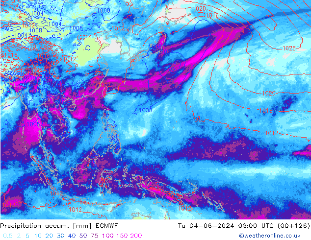 Precipitation accum. ECMWF вт 04.06.2024 06 UTC