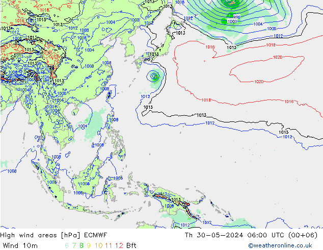 High wind areas ECMWF Th 30.05.2024 06 UTC