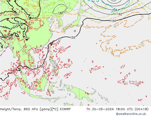 Z500/Rain (+SLP)/Z850 ECMWF czw. 30.05.2024 18 UTC