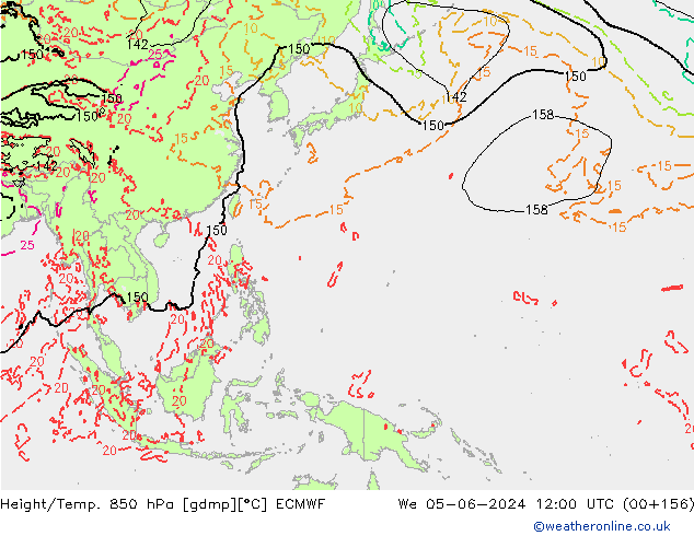 Z500/Rain (+SLP)/Z850 ECMWF  05.06.2024 12 UTC