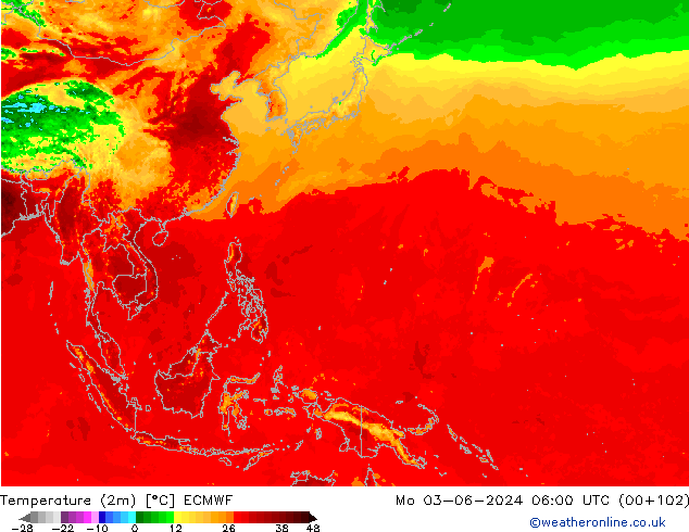 température (2m) ECMWF lun 03.06.2024 06 UTC