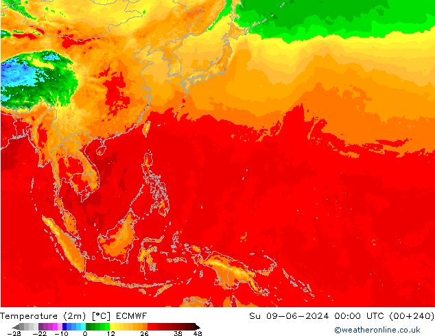 карта температуры ECMWF Вс 09.06.2024 00 UTC