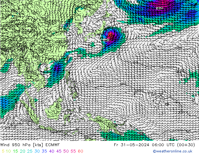 Wind 950 hPa ECMWF vr 31.05.2024 06 UTC