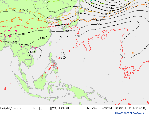 Z500/Rain (+SLP)/Z850 ECMWF czw. 30.05.2024 18 UTC