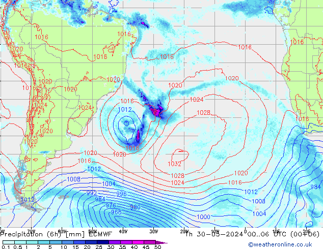 осадки (6h) ECMWF чт 30.05.2024 06 UTC