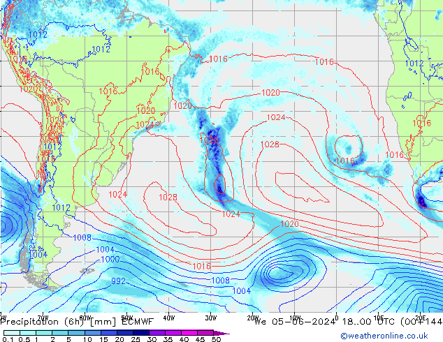 Precipitation (6h) ECMWF We 05.06.2024 00 UTC