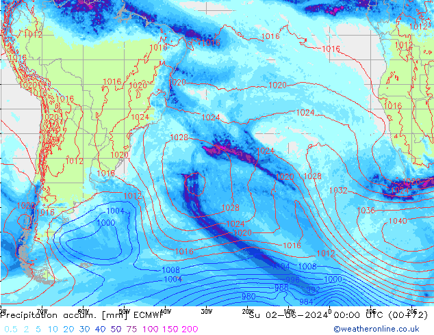 Precipitation accum. ECMWF nie. 02.06.2024 00 UTC