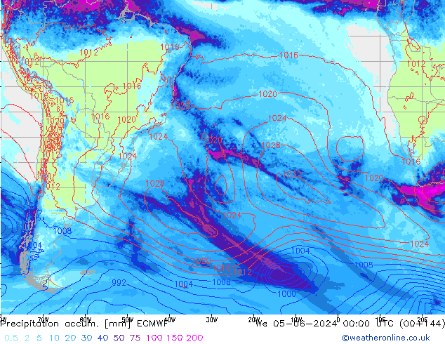 Precipitation accum. ECMWF Qua 05.06.2024 00 UTC