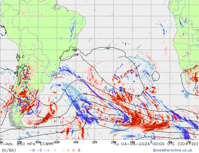 T-Adv. 850 гПа ECMWF вт 04.06.2024 00 UTC