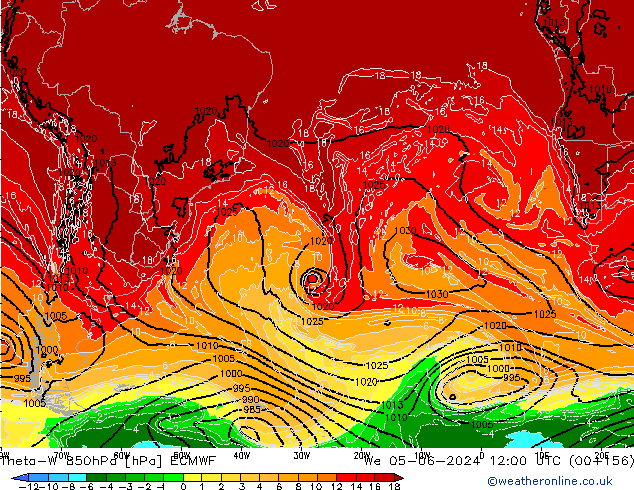 Theta-W 850гПа ECMWF ср 05.06.2024 12 UTC