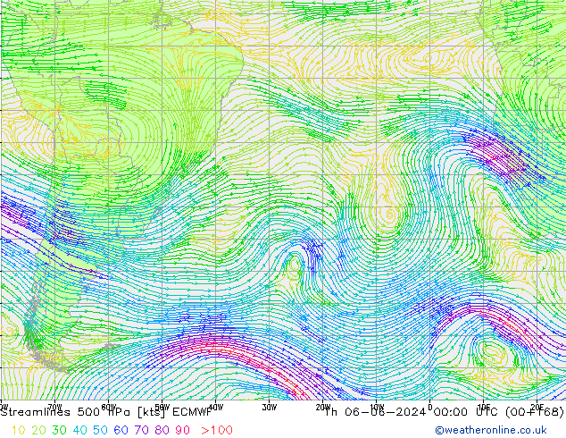 Streamlines 500 hPa ECMWF Th 06.06.2024 00 UTC