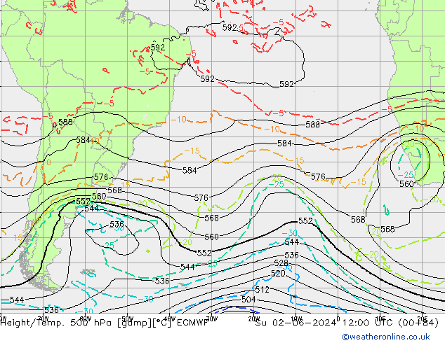 Height/Temp. 500 hPa ECMWF Dom 02.06.2024 12 UTC