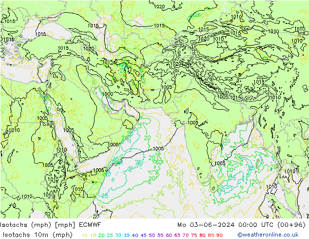 Eşrüzgar Hızları mph ECMWF Pzt 03.06.2024 00 UTC