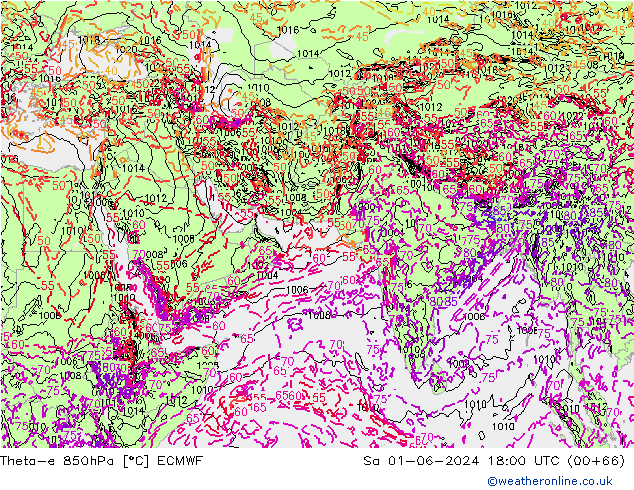 Theta-e 850hPa ECMWF  01.06.2024 18 UTC