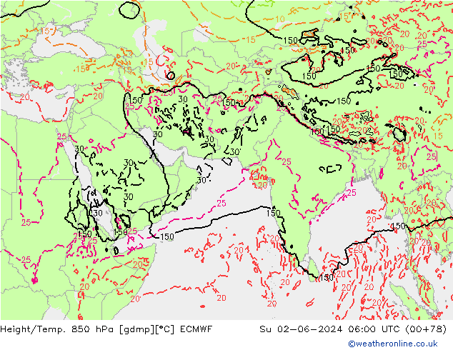 Z500/Rain (+SLP)/Z850 ECMWF So 02.06.2024 06 UTC