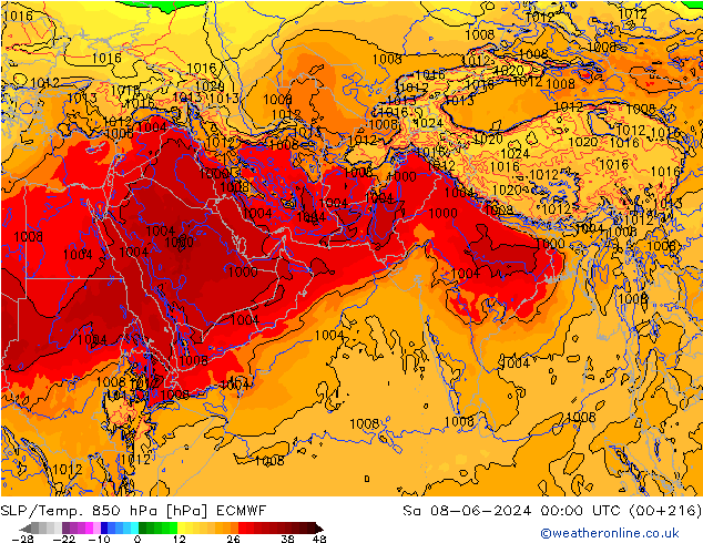 850 hPa Yer Bas./Sıc ECMWF Cts 08.06.2024 00 UTC