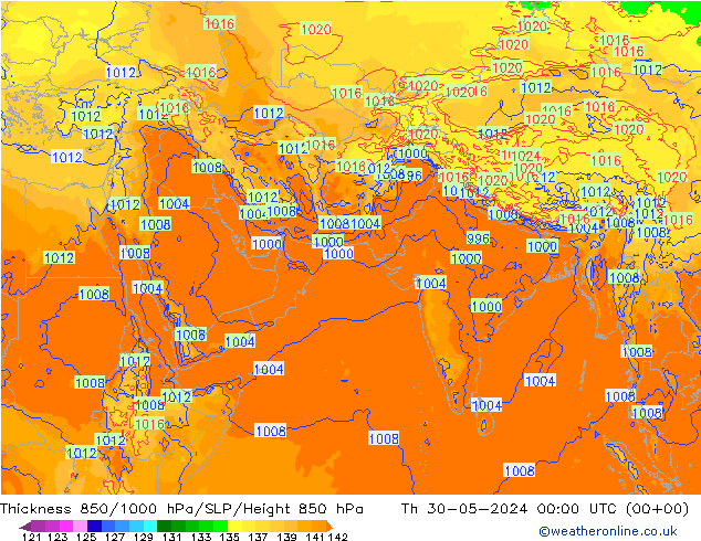 Thck 850-1000 гПа ECMWF чт 30.05.2024 00 UTC