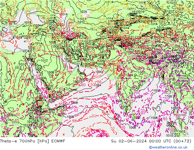 Theta-e 700hPa ECMWF Ne 02.06.2024 00 UTC