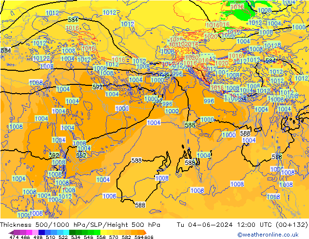 Espesor 500-1000 hPa ECMWF mar 04.06.2024 12 UTC