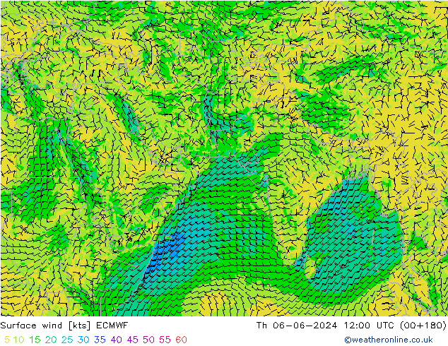 Rüzgar 10 m ECMWF Per 06.06.2024 12 UTC