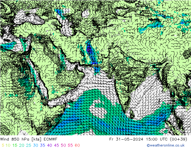 Rüzgar 850 hPa ECMWF Cu 31.05.2024 15 UTC