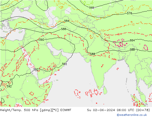 Z500/Rain (+SLP)/Z850 ECMWF So 02.06.2024 06 UTC