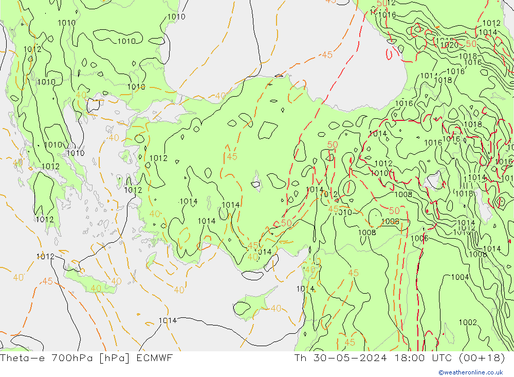 Theta-e 700hPa ECMWF Th 30.05.2024 18 UTC