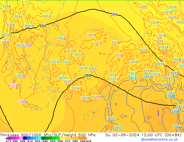 Dikte 500-1000hPa ECMWF zo 02.06.2024 12 UTC