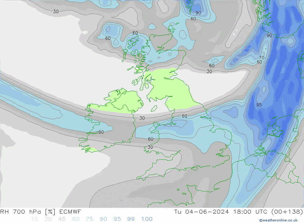 RH 700 hPa ECMWF Ter 04.06.2024 18 UTC