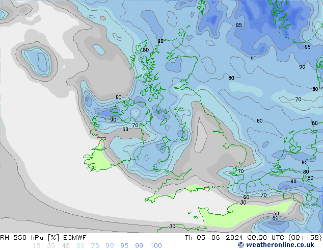 RH 850 hPa ECMWF  06.06.2024 00 UTC