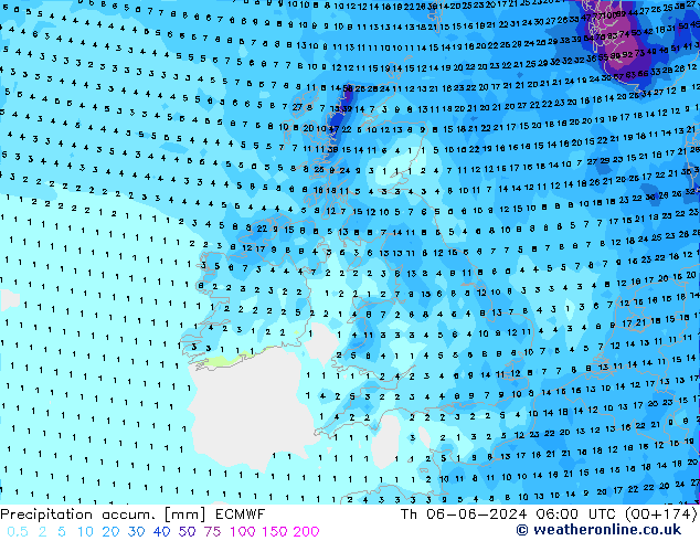 Precipitation accum. ECMWF  06.06.2024 06 UTC