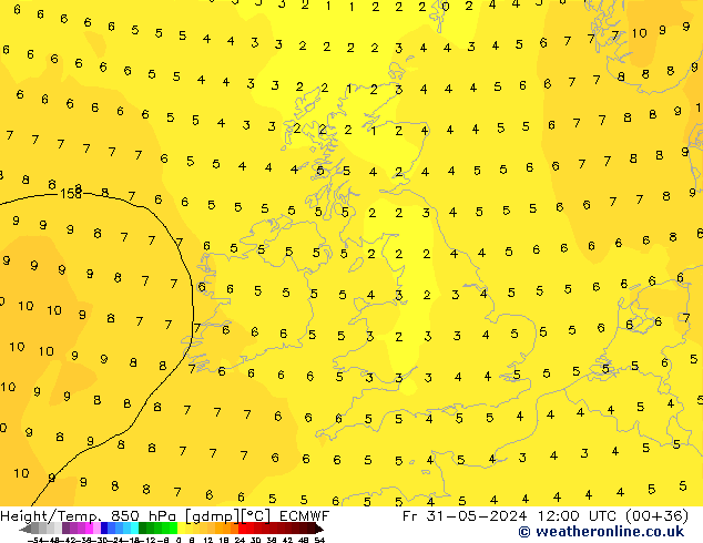 Z500/Rain (+SLP)/Z850 ECMWF пт 31.05.2024 12 UTC