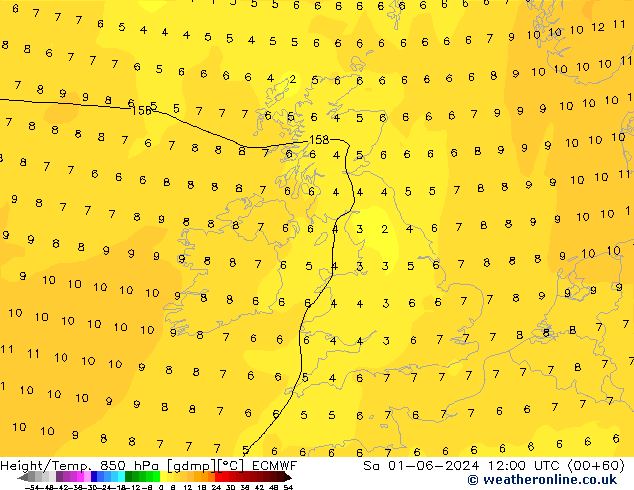 Z500/Rain (+SLP)/Z850 ECMWF Sa 01.06.2024 12 UTC