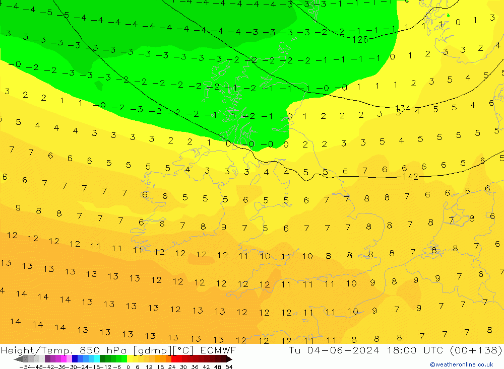 Height/Temp. 850 hPa ECMWF  04.06.2024 18 UTC