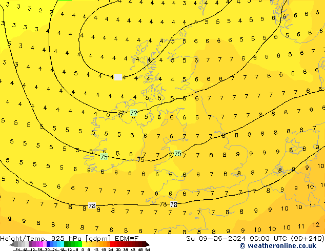 Hoogte/Temp. 925 hPa ECMWF zo 09.06.2024 00 UTC