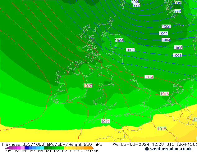 Espesor 850-1000 hPa ECMWF mié 05.06.2024 12 UTC