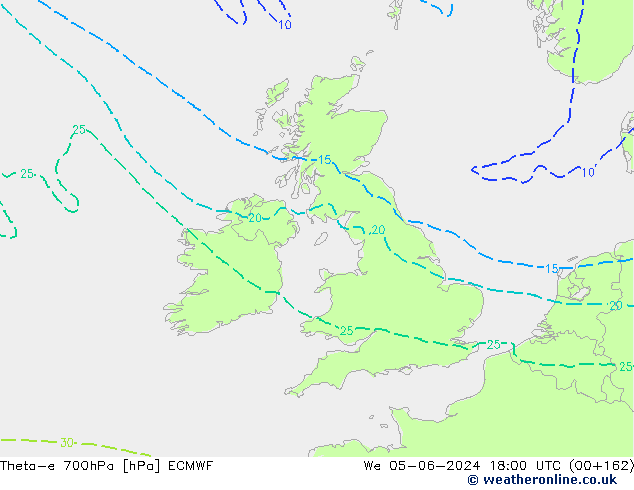 Theta-e 700hPa ECMWF mié 05.06.2024 18 UTC