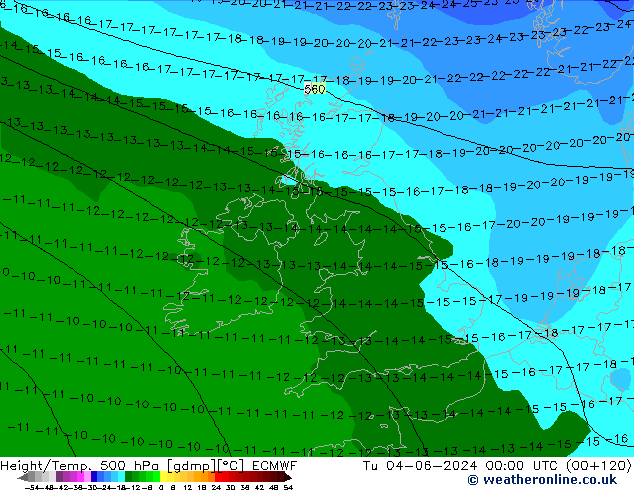 Z500/Rain (+SLP)/Z850 ECMWF Út 04.06.2024 00 UTC