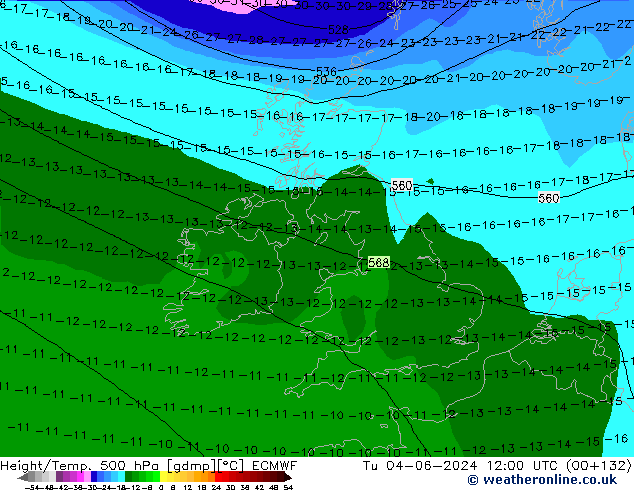 Z500/Rain (+SLP)/Z850 ECMWF Tu 04.06.2024 12 UTC